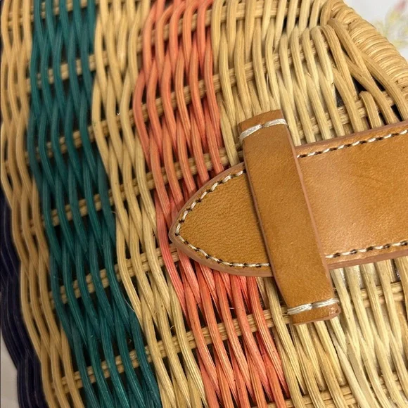 J. Crew Woven Half-Moon Straw Clutch in Tan, Coral, Teal, Navy - Picture 12 of 15